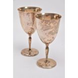 TWO LATE 20TH CENTURY SILVER GOBLETS, each of a plain polished design gilt interior, tapered stem,