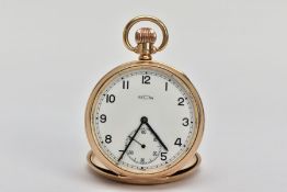 AN EARLY 20TH CENTURY RECTA 9CT GOLD POCKET WATCH, measuring approximately 45mm in diameter, white
