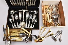 A COLLECTION OF CUTLERY ITEMS, to include a six piece stainless steel Kings design cased set (one