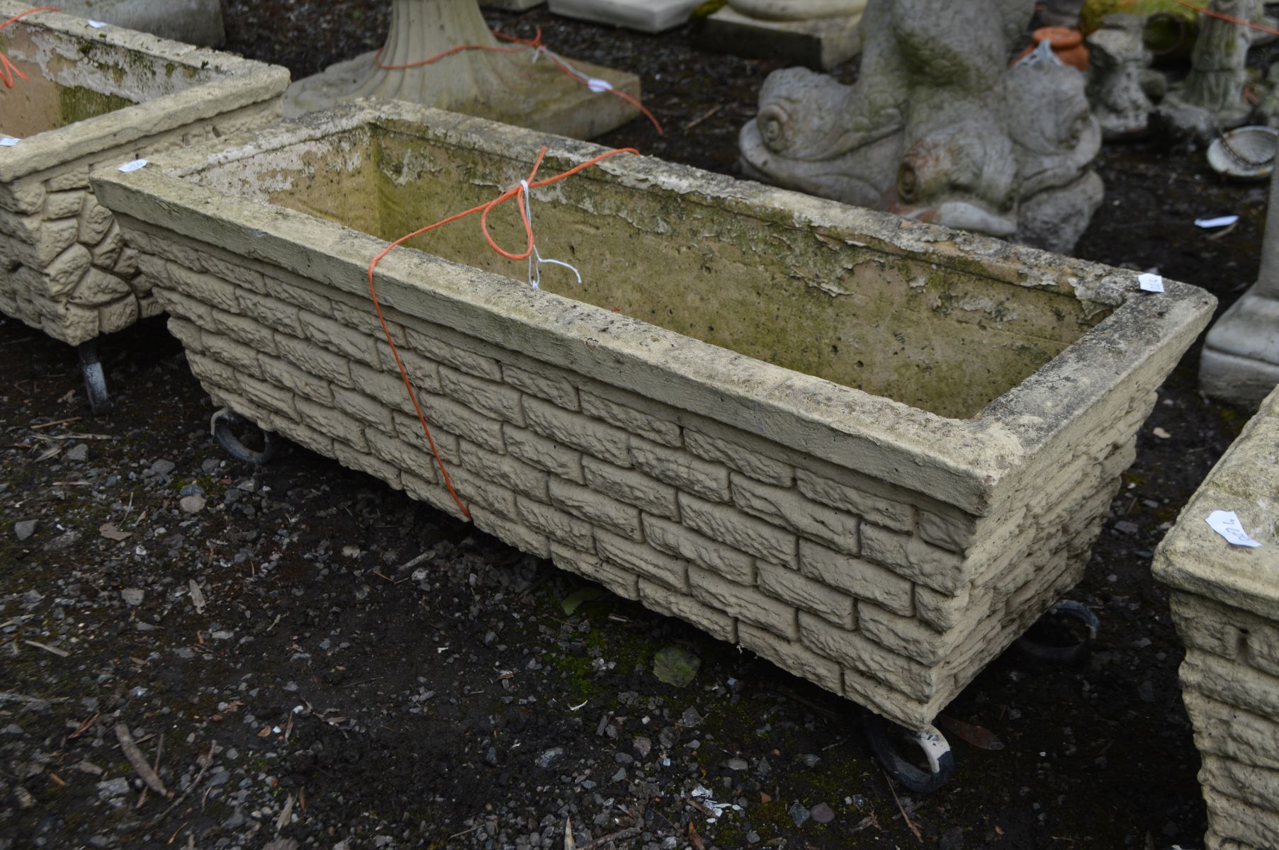 A SET OF THREE COMPOSITE BRICK EFFECT RECTANGULAR PLANTERS, each length 70cm - Image 2 of 3