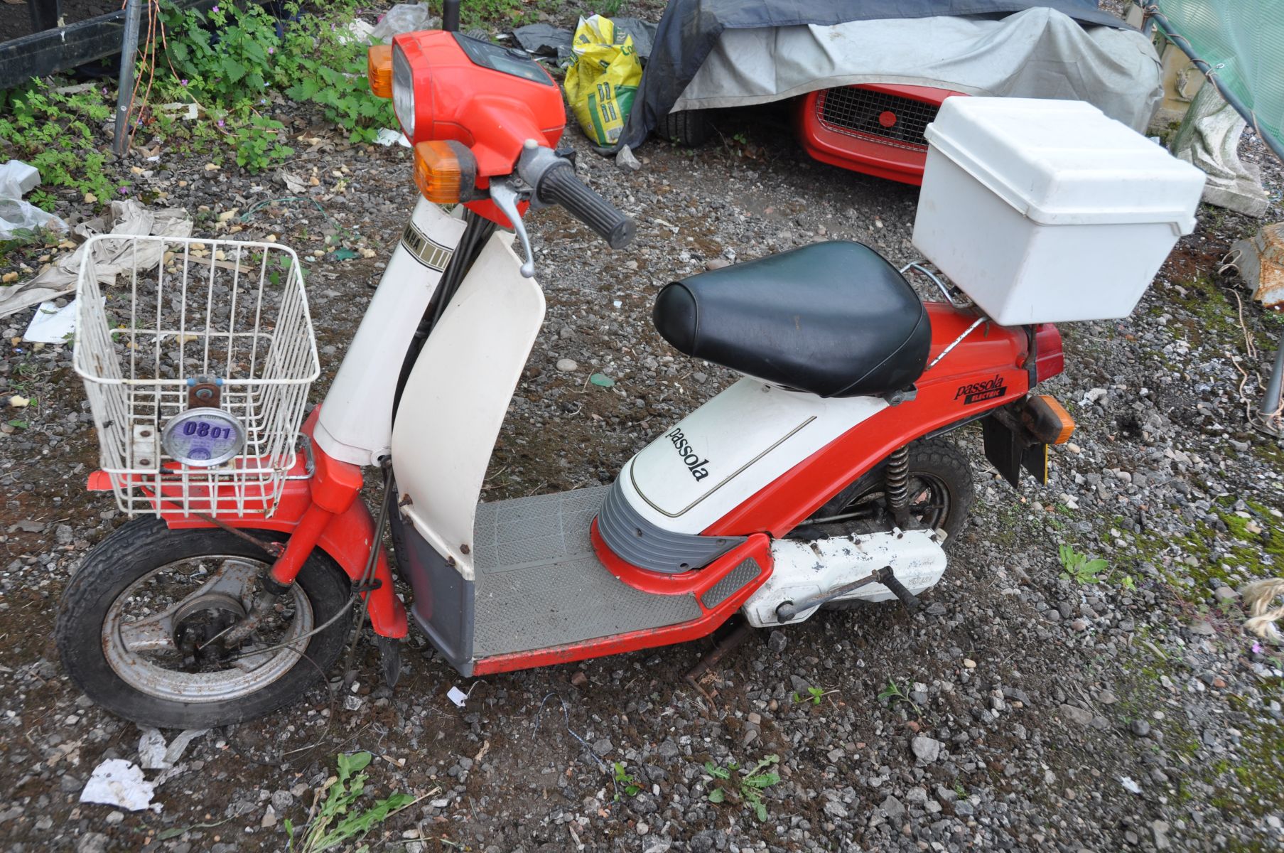 A 1983 YAMAHA PASSOLA 49cc MOPED in red and cream, no keys, no V5, first Registered 02/1983 under