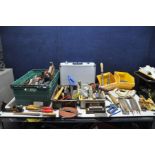 FIVE TRAYS CONTAINING ENGINEERING TOOLS including new and used files, mole grips, a Hilger and Watts