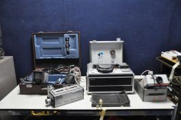 A SELECTION OF VINTAGE VISUAL EQUIPMENT including a Sony AVC 3250CE camera in case with tripod,