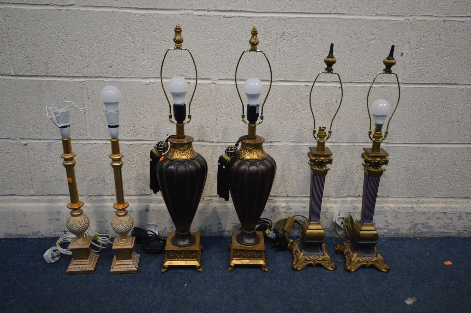 THREE PAIRS OF MODERN TABLE LAMPS, of various styles