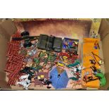 A QUANTITY OF ASSORTED TIMPO PLASTIC FIGURES, various soldiers, cowboys and Native Americans,