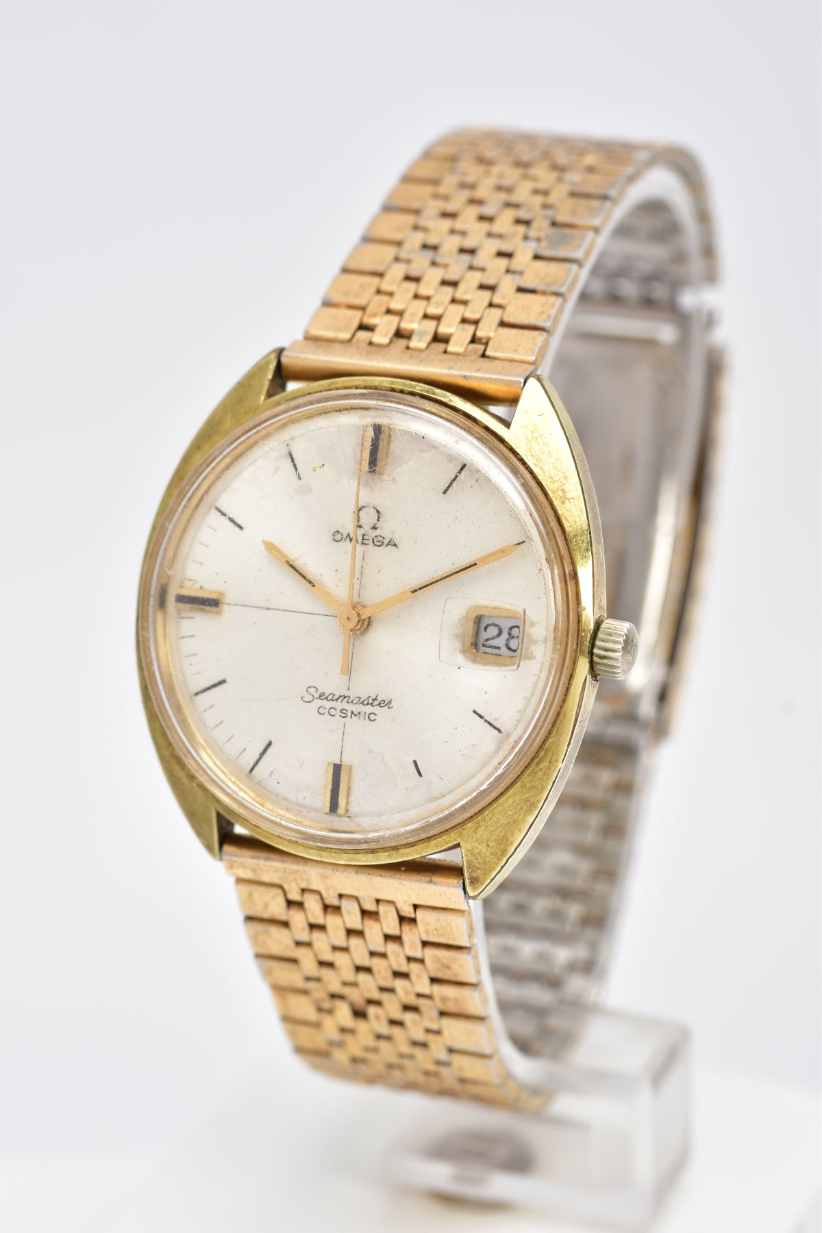 A GENTS GOLD-PLATED 'OMEGA' WRISTWATCH, hand wound movement, round silver dial signed 'Omega, - Image 3 of 6