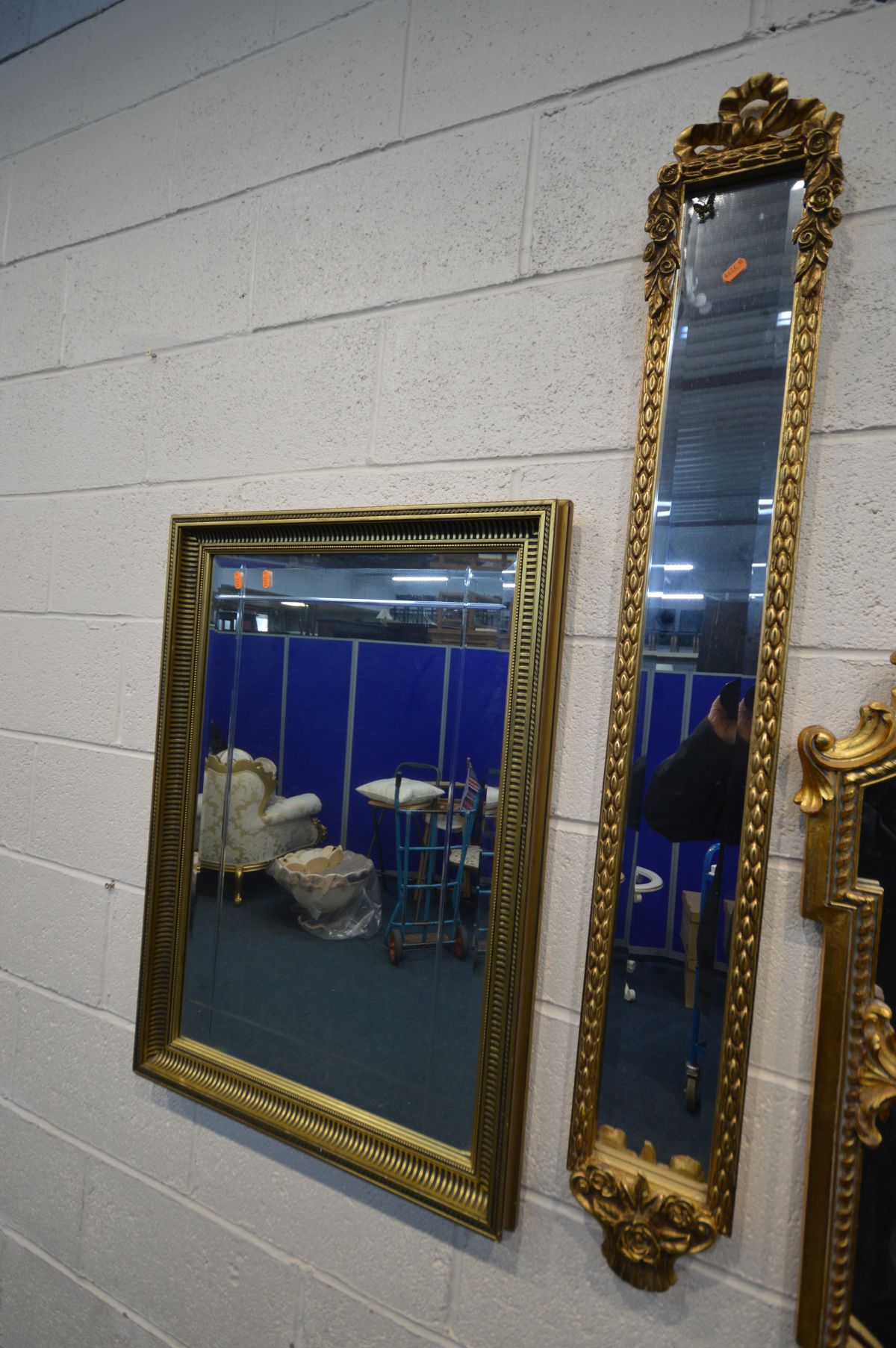 FOUR LATE 20TH CENTURY GILT FRENCH STYLE WALL MIRRORS, and another bevel edge wall mirror (losses, - Image 4 of 4