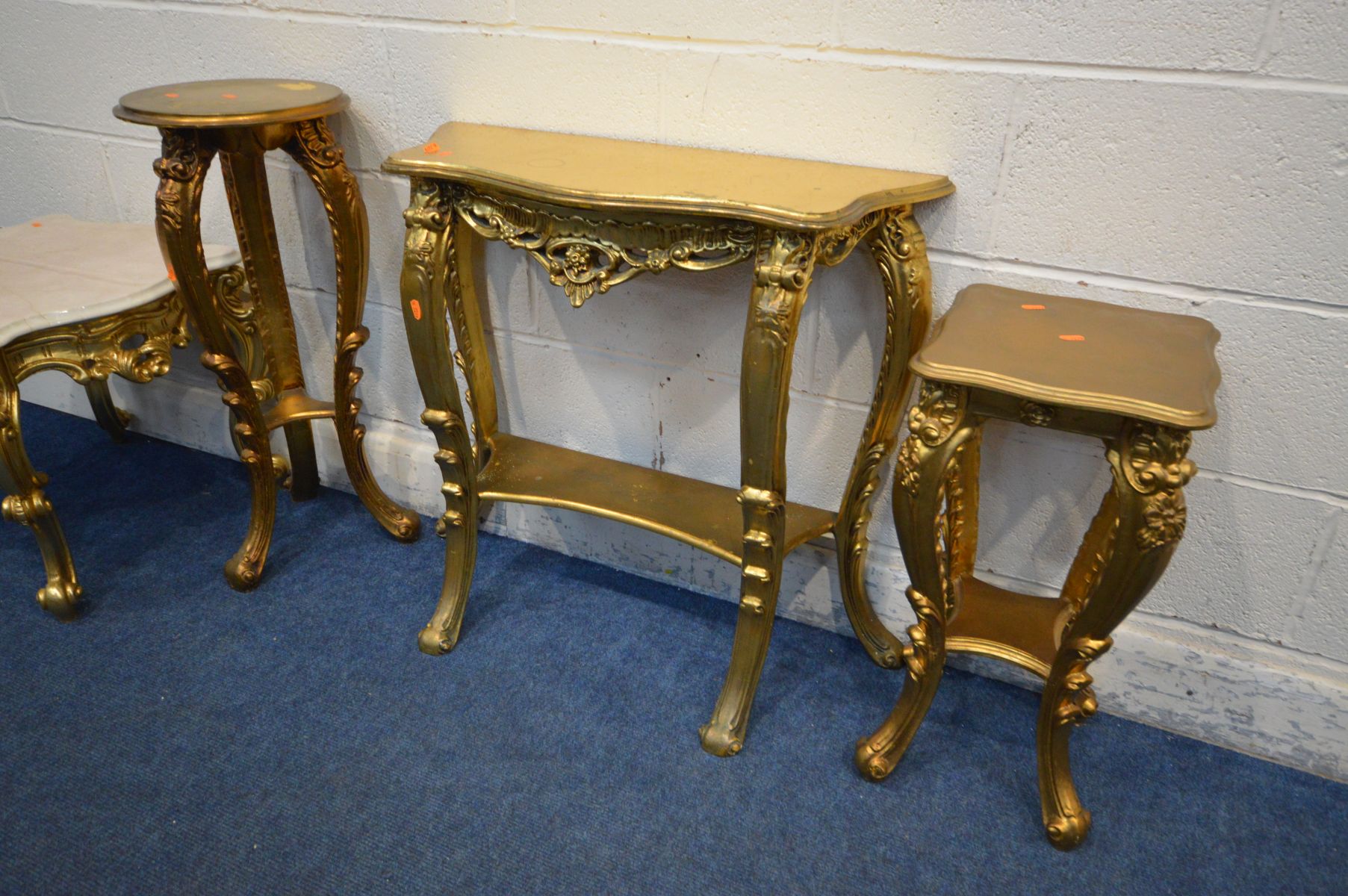 FOUR VARIOUS LATE 20TH CENTURY GILTWOOD FRENCH STYLE TABLES, to include a wavy marble topped - Image 3 of 3