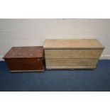 A PINE STORAGE CHEST, incorporating older timbres, length 118cm x depth 40cm x height 65cm