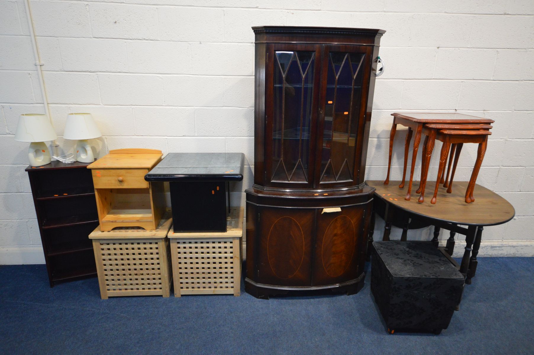 A QUANTITY OF OCCASIONAL FURNITURE, to include a large mahogany two door corner cupboard, two