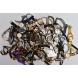 A BOX OF ASSORTED LADIES AND GENT'S WRISTWATCHES, various designs, styles and colours, some fitted