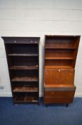 A MID 20TH CENTURY TEAK BUREAU BOOKCASE, two adjustable shelves above a fall front door enclosing