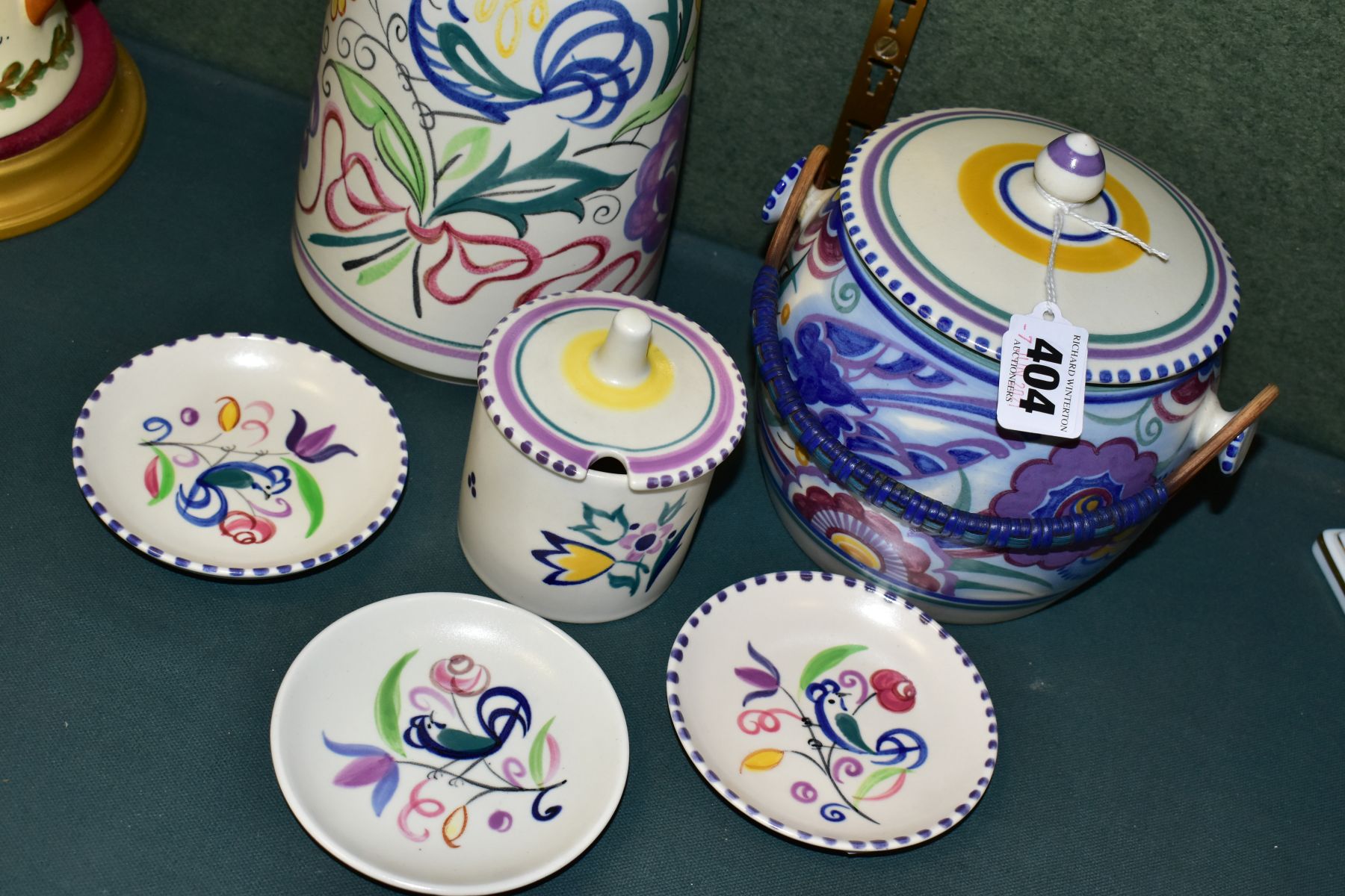 A GROUP OF POOLE POTTERY, comprising a biscuit barrel, Bluebird design, impressed backstamp (one - Image 2 of 7