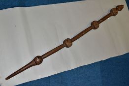 TRIBAL INTEREST, an African Congolese carved Janus finial prestige staff, with chip carving