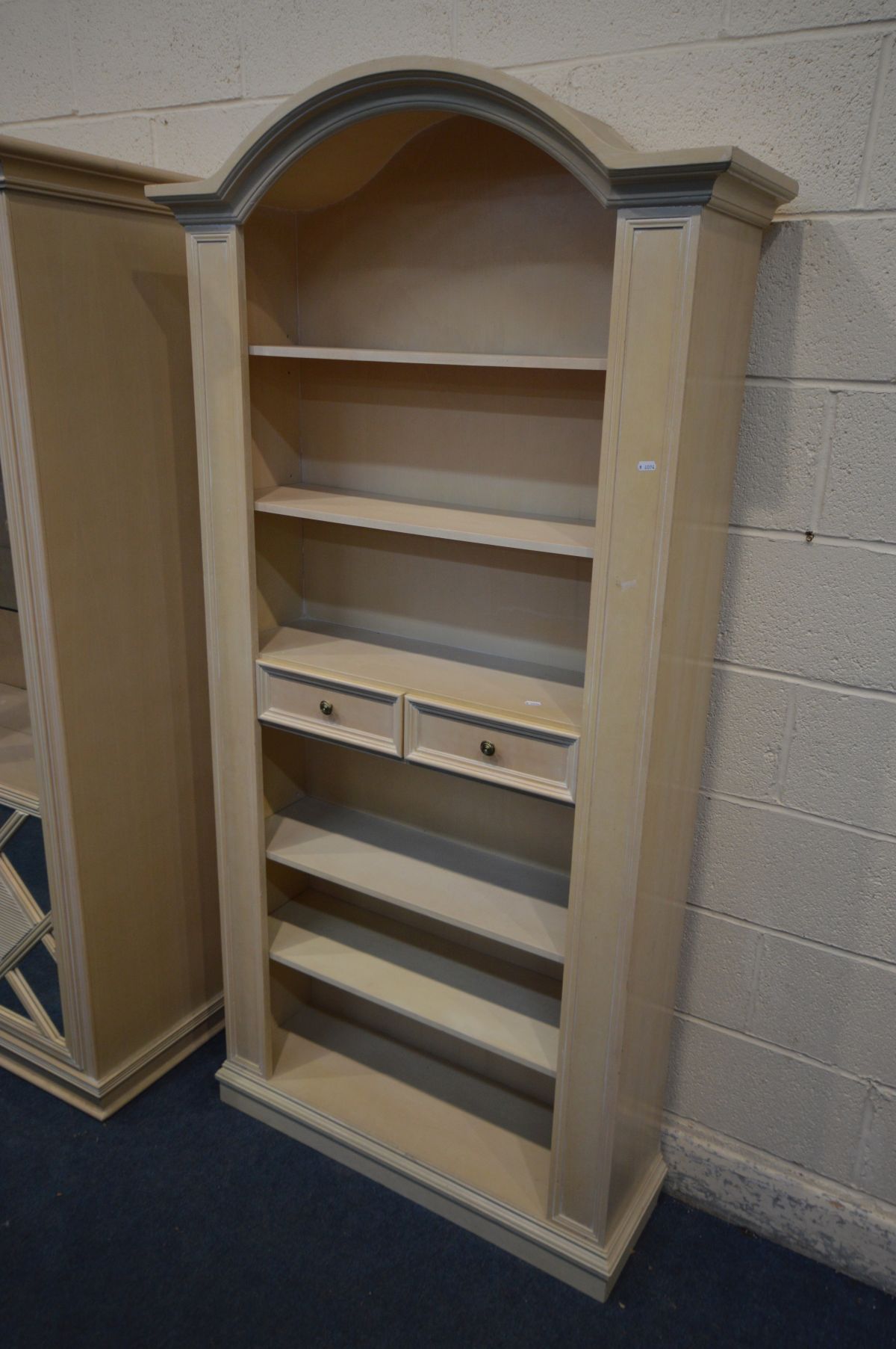 A BLEACHED WOOD TWO DOOR DISPLAY CABINET, with two glass shelves, width 107cm x depth 49cm x - Image 2 of 3