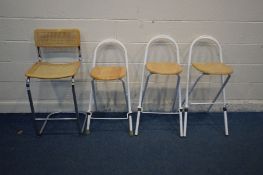 A MARCEL BREUER STYLE TUBULAR BAR STOOL (chrome partially rusted) together with three modern folding