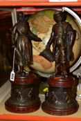 A PAIR OF SPELTER FIGURES, depicting a Fisherman and woman, mounted on plinths, height in total