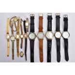 A BAG OF ASSORTED LADIES AND GENTS WRISTWATCHES, thirteen watches in total, mostly quartz movements,