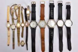 A BAG OF ASSORTED LADIES AND GENTS WRISTWATCHES, thirteen watches in total, mostly quartz movements,