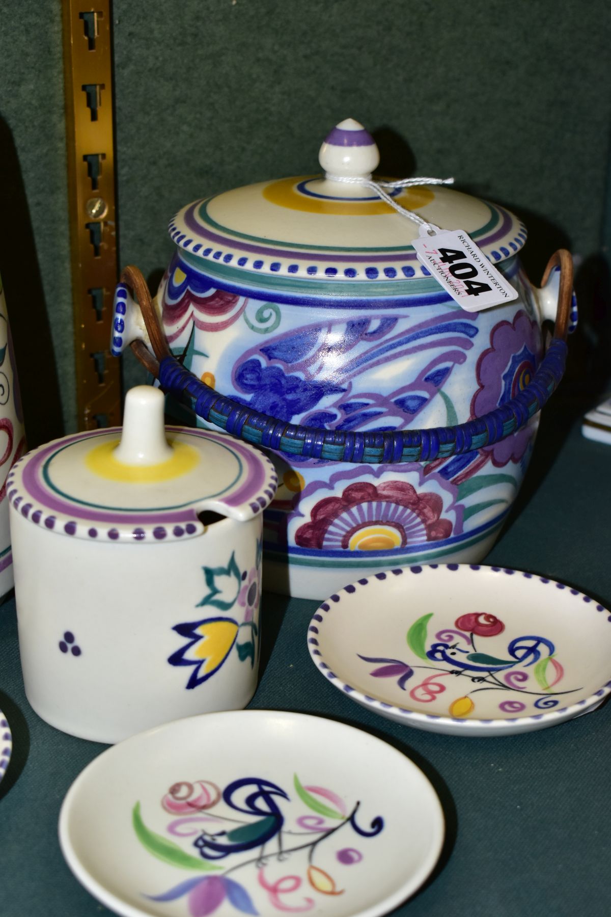 A GROUP OF POOLE POTTERY, comprising a biscuit barrel, Bluebird design, impressed backstamp (one - Image 4 of 7