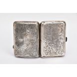 A GEORGE V SILVER CIGARETTE CASE, foliage engraved design, engraved shield shaped cartouche, push