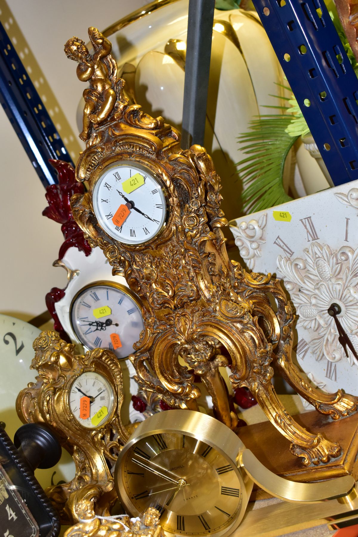 ELEVEN VARIOUS CLOCKS, all with quartz movements, including two wall clocks, a Churchill mantel - Image 4 of 11