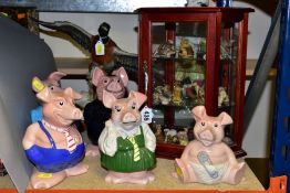A GROUP OF WADE CERAMICS, etc, comprising a set of five Nat West pig money boxes, Sir Nathaniel
