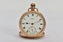 A GOLD PLATED OPEN FACE 'WALTHAM' POCKET WATCH, round white dial signed 'Waltham U.S.A' Roman