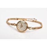 A LADIES 1950'S 9CT GOLD OMEGA WRISTWATCH, the circular face with tapered baton hour markers and