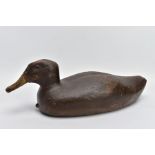 A LATE 19TH CENTURY HAND CARVED WOOD DECOY DUCK, circa 1870, with traces of hand painted detail,