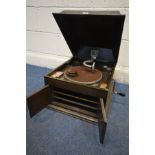 AN EARLY 20TH CENTURY OAK HMV MODEL 103 TABLE TOP GRAMOPHONE (missing one handle to door, in working