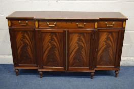 WILLIAM TILLMAN, A GOOD QUALITY REPRODUCTION MAHOGANY AND SATINWOOD CROSSBANDED BREAKFRONT