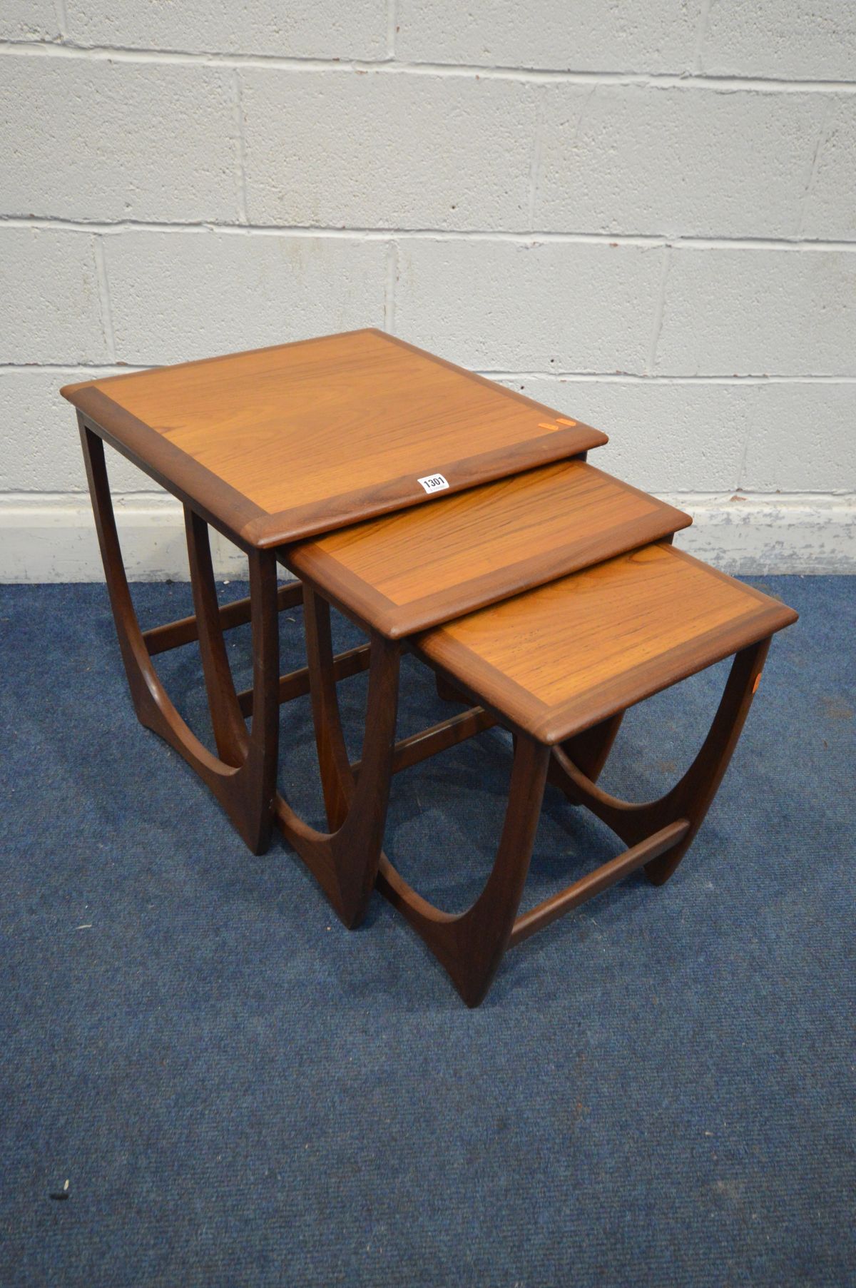 A G-PLAN FRESCO NEST OF THREE TABLES, largest table 50cm squared x height 51cm (good condition)