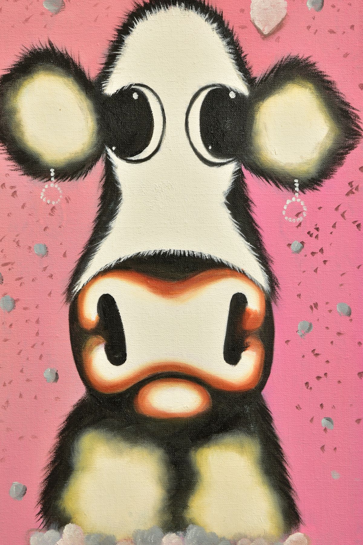 IN THE STYLE OF CAROLINE SHOTTON (BRITISH 1973) three quirky cows wearing earrings, unsigned, oil on - Image 3 of 7