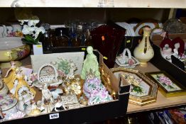 FOUR BOXES AND LOOSE CERAMICS, GLASSWARE, etc, including Leonardo Collection figurines, two