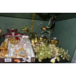 A BOX AND LOOSE MINIATURE GLASS ORNAMENTS, ONYX BUNCHES OF GRAPES, etc, including Swarovski Paradise