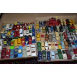 A QUANTITY OF UNBOXED AND ASSORTED DIECAST CARS AND VANS, Spot-On, Dinky, Corgi, Matchbox,
