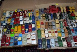 A QUANTITY OF UNBOXED AND ASSORTED DIECAST CARS AND VANS, Spot-On, Dinky, Corgi, Matchbox,