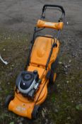 A PARTNER 417S PETROL SELF PROPELLED LAWNMOWER with grass box (pulls freely, engine turns but not