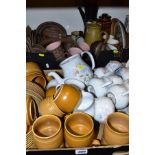 TWO BOXES OF DENBY POTTERY, TEA AND DINNER WARES, assorted quantities and pattern including