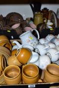 TWO BOXES OF DENBY POTTERY, TEA AND DINNER WARES, assorted quantities and pattern including