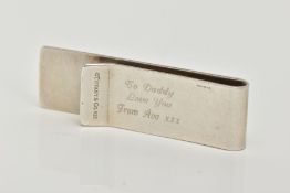 A 'TIFFANY & CO' SILVER MONEY CLIP, engraved T & Co 1837, also engraved to the reverse 'To Daddy