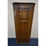 AN OAK PANELLED HALL ROBE, on bun feet, width 80cm x depth 42cm x height 189cm (no key)