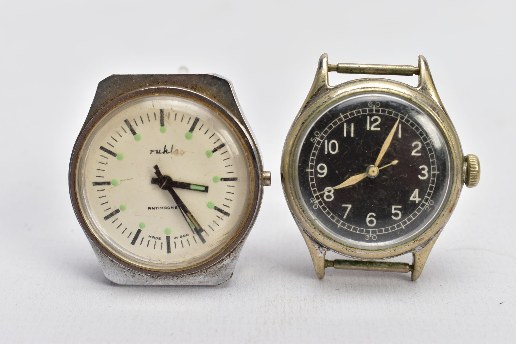 TWO GENTS WRISTWATCHES, the first with a round white dial signed 'Ruhla, Antimagnetic', baton