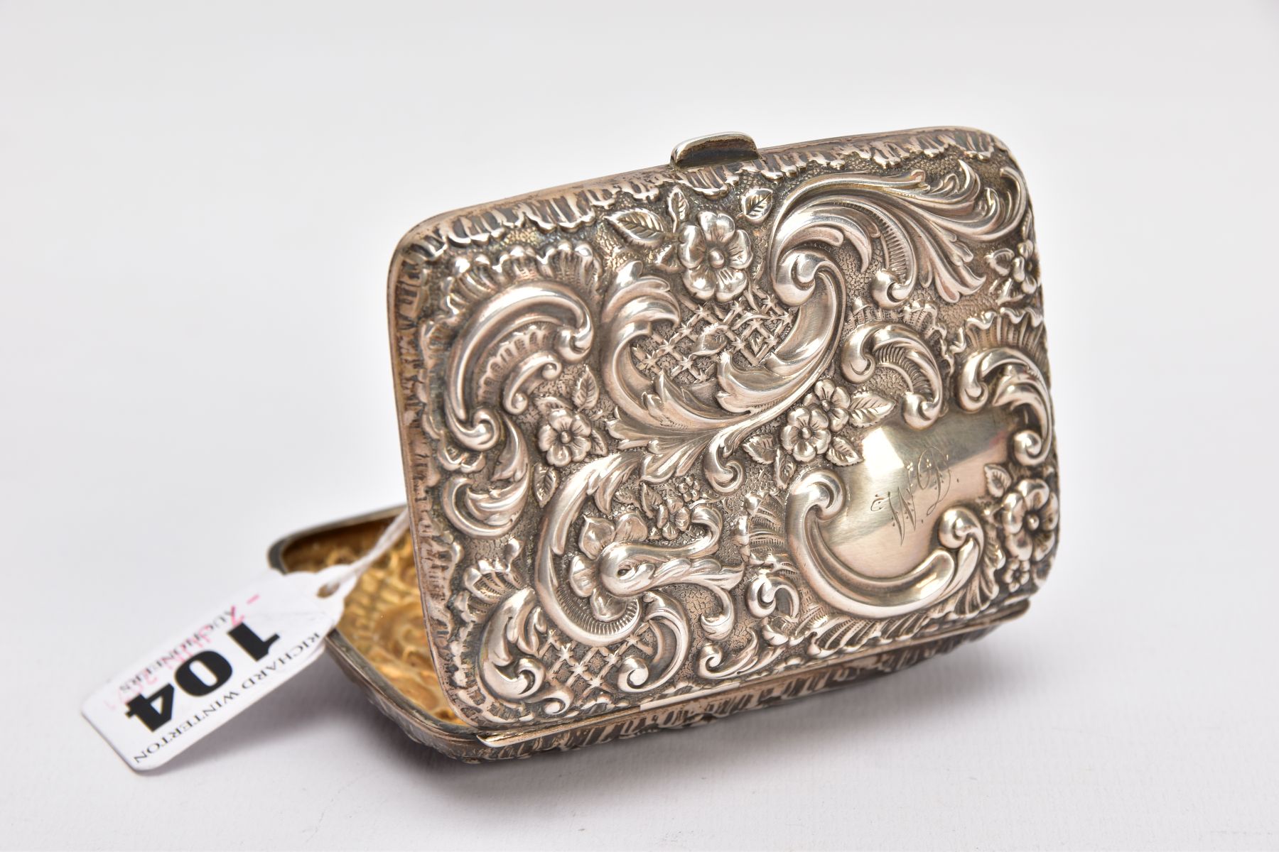 A LATE VICTORIAN, SILVER EMBOSSED CIGARETTE CASE, floral and foliate embossed design, engraved - Image 3 of 3
