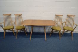 AN ERCOL MODEL 383 ELM AND BEECH DROP LEAF TABLE, open length 137cm x closed length 65cm x depth