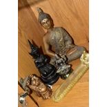 A PAST TIMES RESIN BUDDHA FIGURE, height 11.5cm, a resin pen tray with seated Buddha figure,