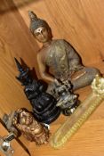 A PAST TIMES RESIN BUDDHA FIGURE, height 11.5cm, a resin pen tray with seated Buddha figure,