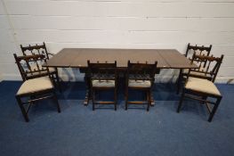 A DARK ELM ERCOL DRAW LEAF TABLE, open width 214cm x width 137cm x depth 84cm x height 75cm and