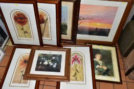 ELEVEN FRAMED PRINTS, four Kelly Jane limited edition flower prints, signed with certificates,